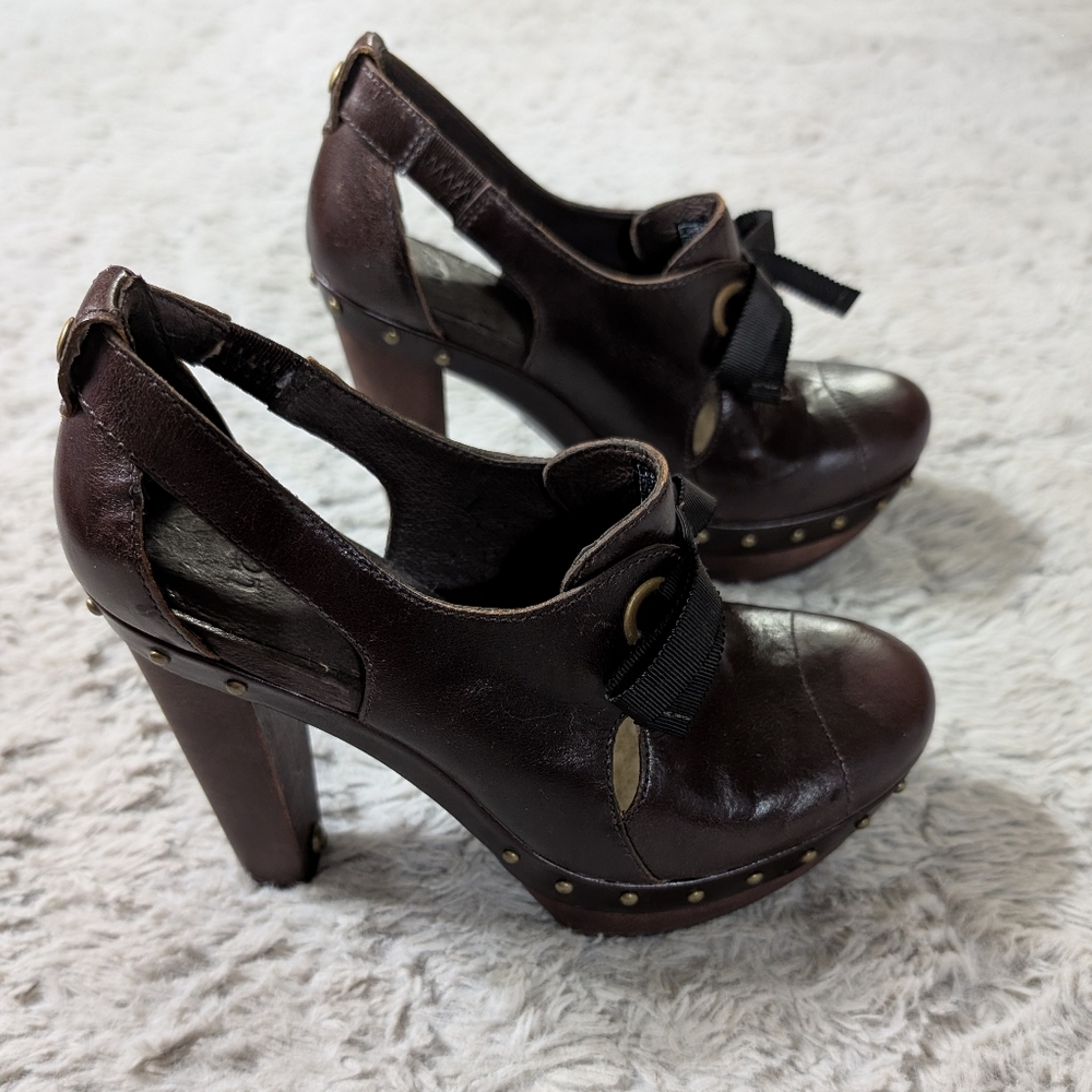 Ugg Celestina Brown Leather Platform Heels Women's Size 7.5 - Picture 2 of 11